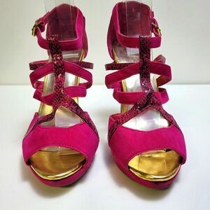 Mixx shuz pink and snake print platform heels